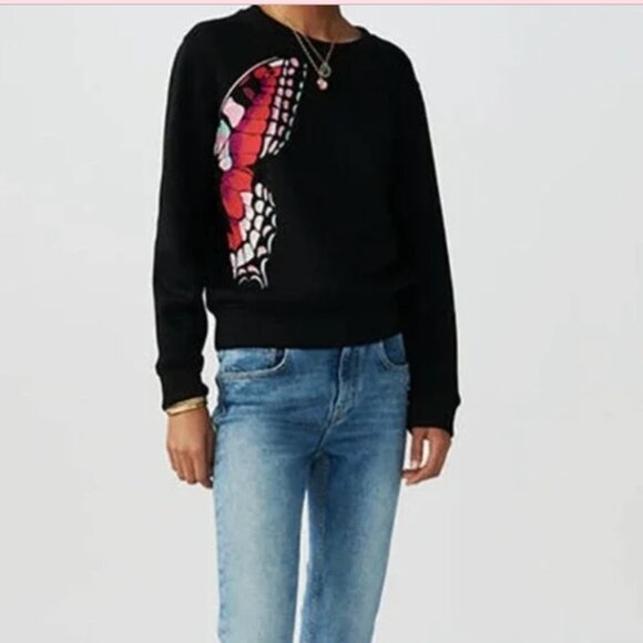 Maje Theophile Butterfly Embroidered Sweatshirt Black Size Medium - Picture 1 of 10
